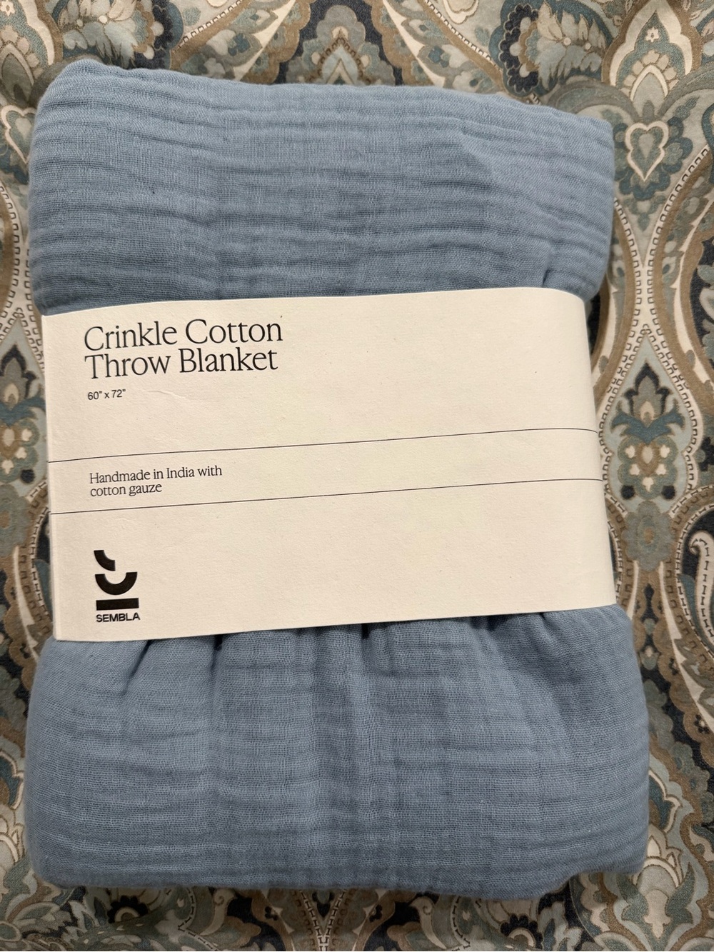 Sembla Crinkle Cotton Throw Blanket - Light Blue